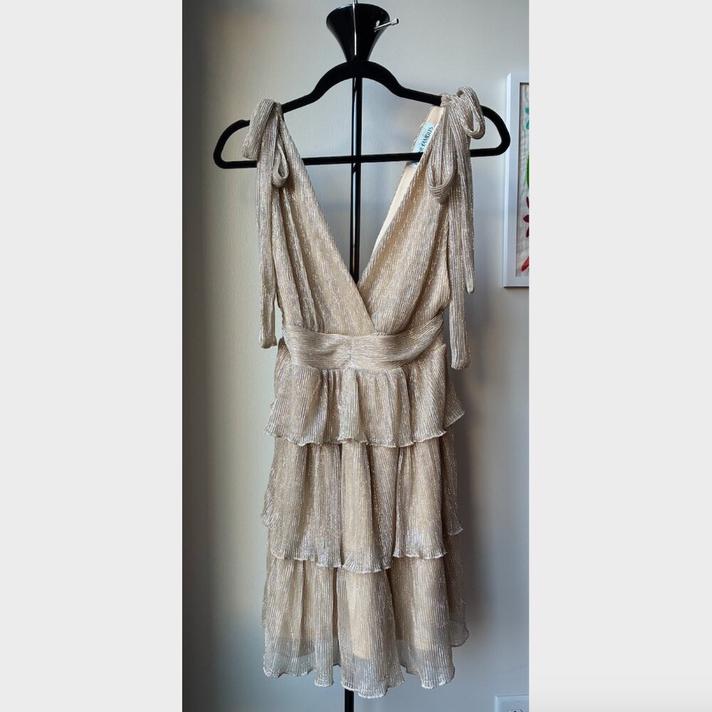 Almost Famous Gold and Silver Metallic Tiered Dress - Size S